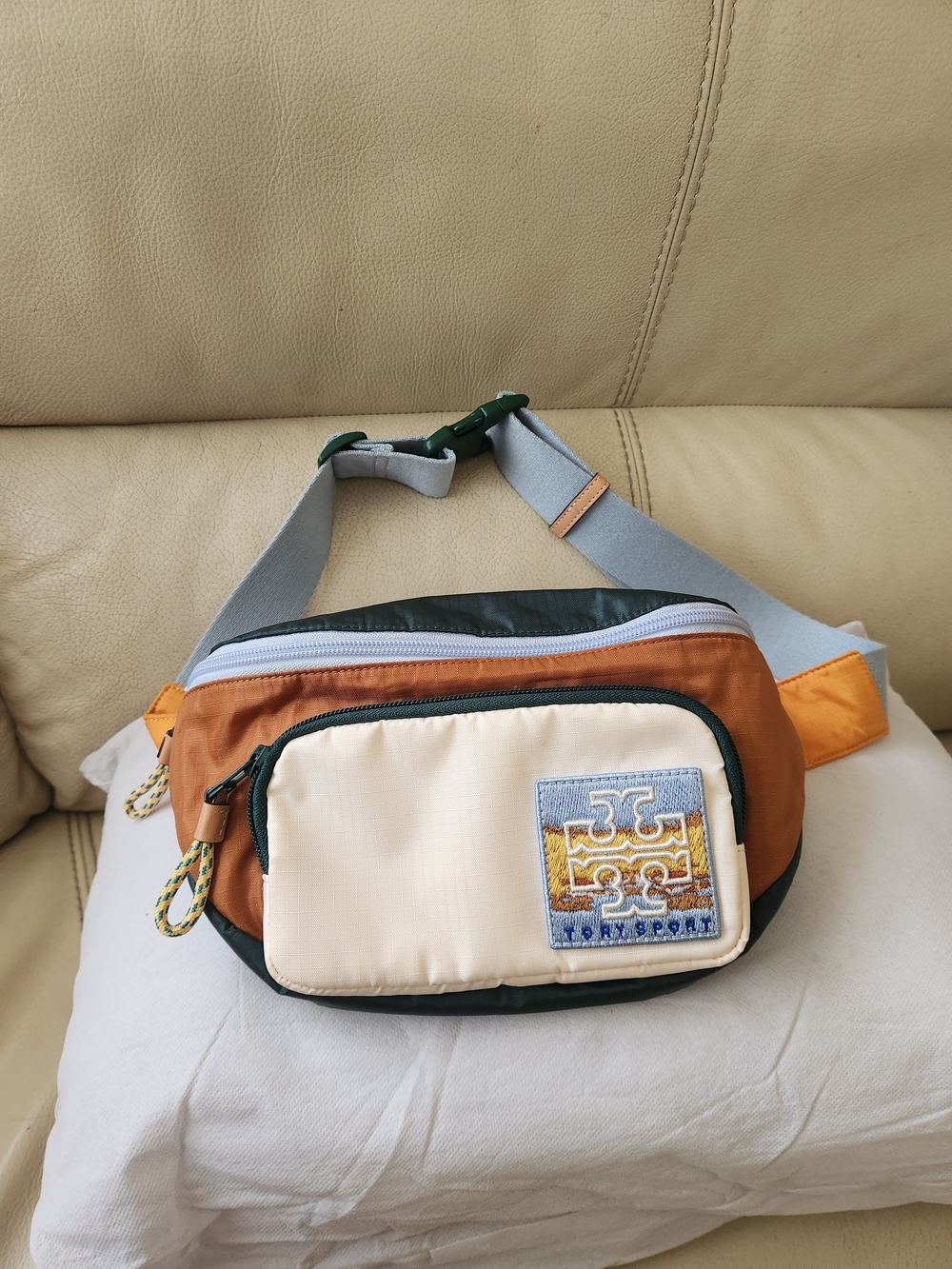 Tory Sport Colorblock Men's Waist Bag - Cream & Brown